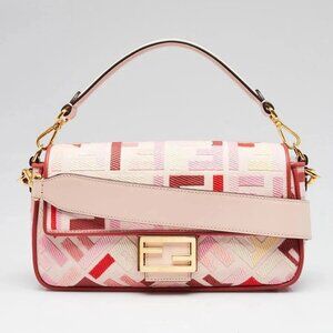 Fendi Pink/Red FF Cotton Canvas Medium Baguette Bag - 8BR600